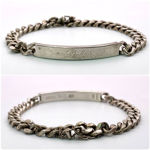 1576 - Parcel of Two ID Bracelets.
1. A Sterling Silver curb-chain, with 'Debbie' engraved on front and 'xm... 