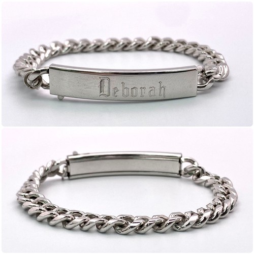 1576 - Parcel of Two ID Bracelets.
1. A Sterling Silver curb-chain, with 'Debbie' engraved on front and 'xm... 