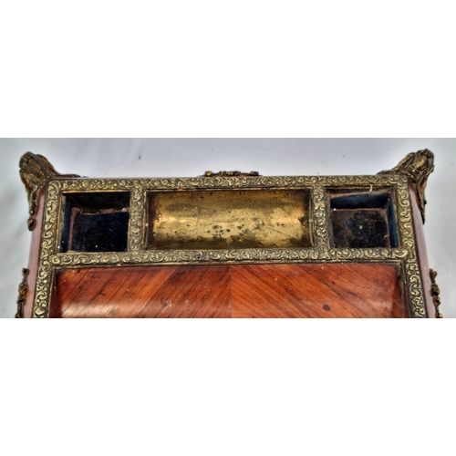 675 - An Antique French Wood and Enamel Inkwell with Brass Ink Bottle holders and Ornate Brass Corners. En... 