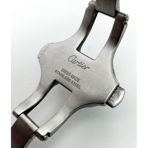 1639 - Stainless Steel Cartier Santos 100 Men's Watch with dazzling silver leather strap. 40mm, water resis... 