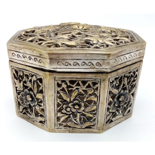 1502 - An antique Chinese Silver Box. 
Embellished with a delightful floral design, marked & tested silver.... 