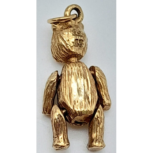 1013 - A Vintage 9K Yellow Gold Articulated Teddy Bear Pendant/Charm. 2.5cm. 3.45g weight.