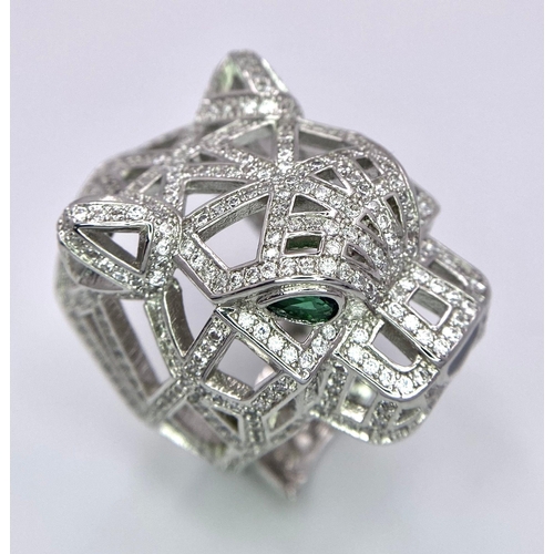 119 - A very impressive, silver PANTHER ring in the style of French designer with hundreds of cubic zircon... 