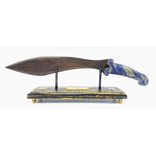 147 - A bronze Gurkha’s Kukri with a lapis lazuli hilt commemorative piece, celebrating Gurkha's heroism d... 