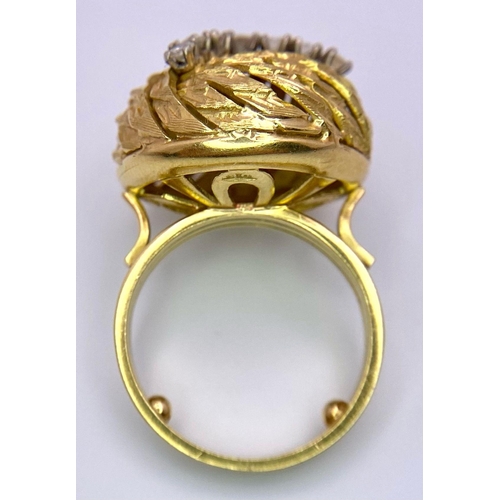 148 - A Unique, Vintage 18K Yellow Gold and Diamond Honeycomb Swirl Dress Ring. Three directional rich gol... 