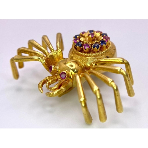 171 - The Richest Spider in the World! 18K Yellow Gold, Sapphires and Rubies Create a Brooch/Pendant Littl... 