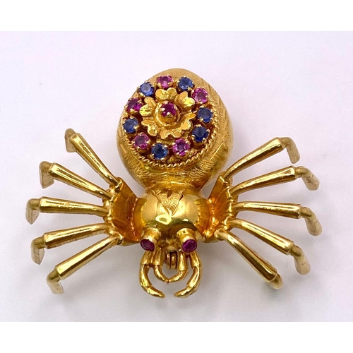 171 - The Richest Spider in the World! 18K Yellow Gold, Sapphires and Rubies Create a Brooch/Pendant Littl... 