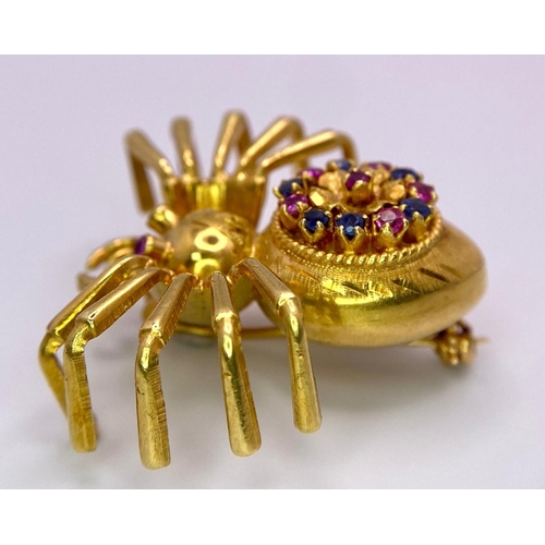 171 - The Richest Spider in the World! 18K Yellow Gold, Sapphires and Rubies Create a Brooch/Pendant Littl... 