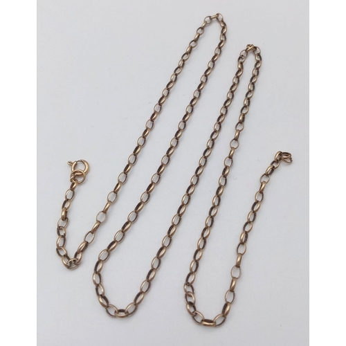 1724 - A Vintage 9K Yellow Gold Belcher Link Necklace. 44cm. 3.42g weight.