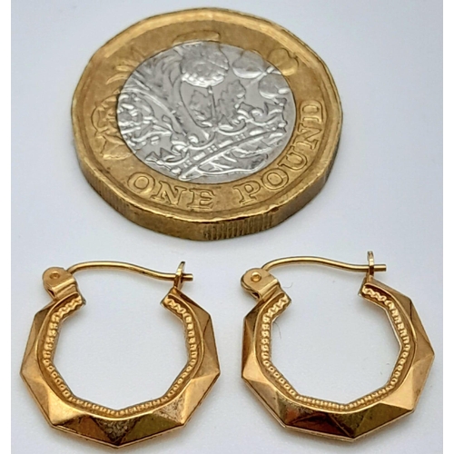 1728 - A Pair of 9K Yellow Gold Small Creole Earrings. 0.7g total weight.