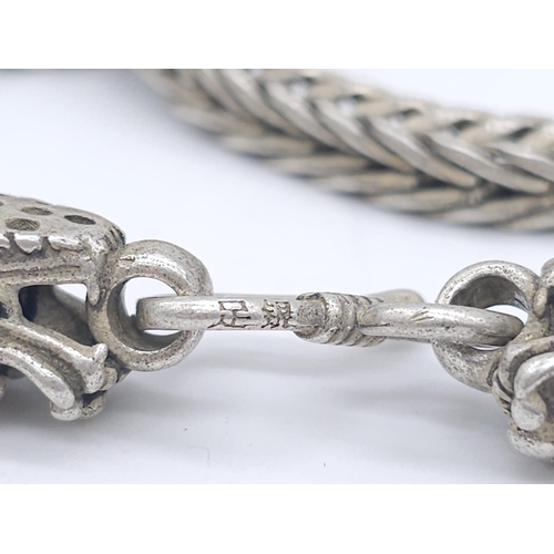 189 - A vintage, Chinese silver, double headed Dragon, chain necklace. Length: 60 cm, weight: 56 g.