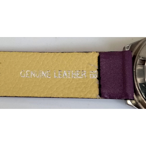 1668 - A Funky Vintage Ricoh 21 Jewel Automatic Watch. Purple leather strap. Case - 37mm. Two tone purple d... 