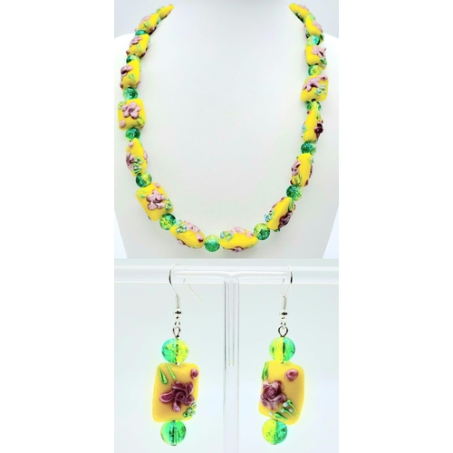 196 - A rare, hand-made, vintage (probably mid 60s) very unusual, Murano glass necklace and matching earri... 