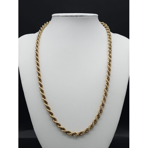 492 - A Vintage 9K Yellow Gold Rope Necklace. 50cm. 9.5g weight.