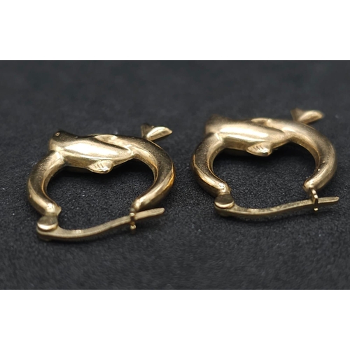 687 - A Vintage Pair of 9K Yellow Gold Dolphin Hoop Earrings! 1g total weight.