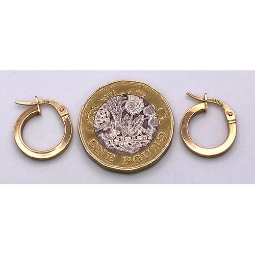 1722 - A Pair of 9K Yellow Gold Small Hoop Earrings. Lever clasp. 0.82g total weight.