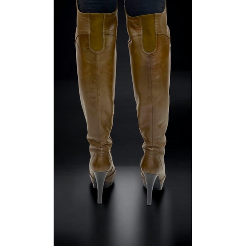 443 - A Pair of Brown Stuart Weitzman Ultrastuart Over the Knee Boots, 2cm Platform, Heel height 12cm , US... 