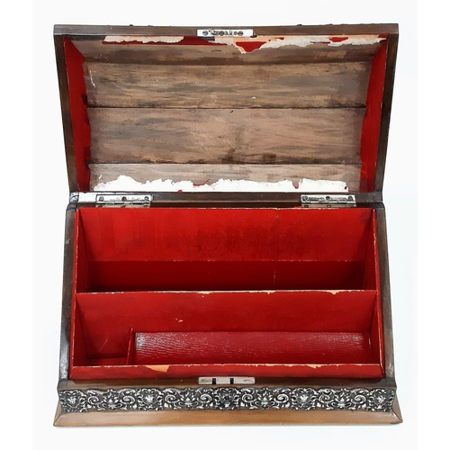 1001 - A large, silver mounted Mahogany Edwardian Stationary Box. Extensive amounts of Silver flourishes th... 