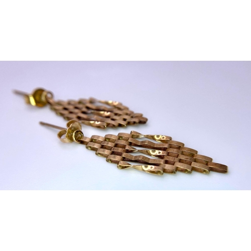 1037 - A Pair of 9K Yellow Gold Gate-Drop Earrings. 3cm drop. 1.8g total weight.