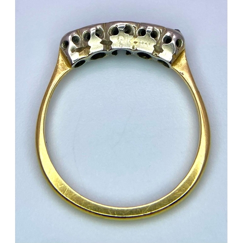 1072 - An Antique 18K Yellow Gold and Five Stone Diamond Ring. Size I. 1.42g total weight.