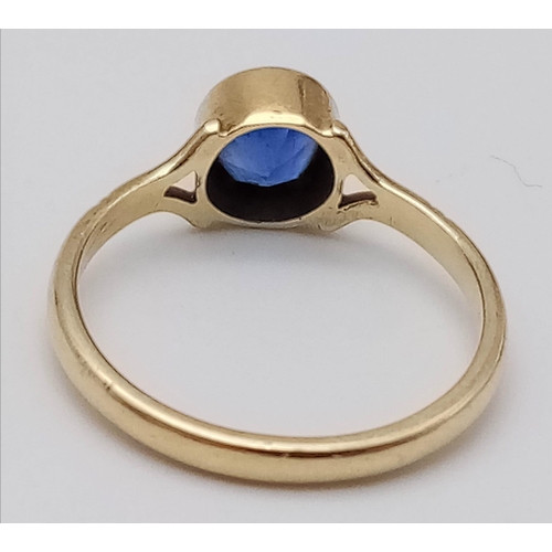 1675 - A Vintage 9K Yellow Gold Sapphire Solitaire Ring. Size M. 1.85g total weight.