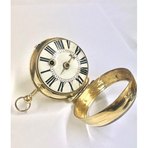 2 - Rare 1600s Oignon single hand Pocket Watch, Girod Copet. French Gilt c1680, Ticks if touch the fly w... 