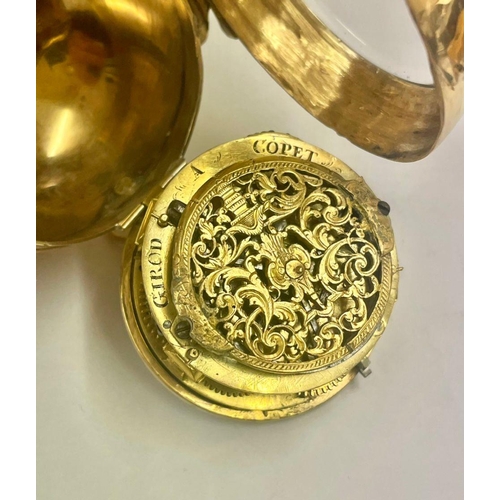 2 - Rare 1600s Oignon single hand Pocket Watch, Girod Copet. French Gilt c1680, Ticks if touch the fly w... 