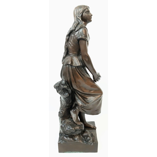 304 - Magnificent Bronze Statue titled, Joan of Arc shepherdess listening to the voices by Eugène LAURENT ... 