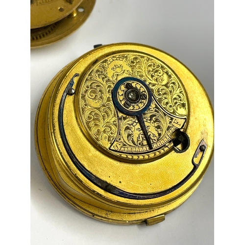 353 - Antique silver pair case verge fusee pocket watch, ticking & movements