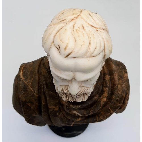 631 - A Marble Bust of Distinct Grandeur. 
A black marble base, leads to a wonderfully selected veiny brow... 