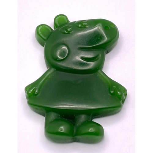 726 - A Cute Peppa Pig Green Jade Pendant. 5cm.