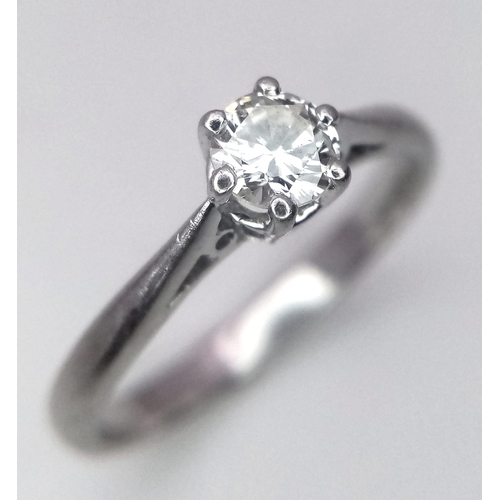 733 - A 950 Platinum, Diamond Solitaire Ring. Size M. 3.26g total weight. 0.5ct brilliant round cut diamon... 