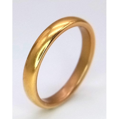 80 - A Vintage 22K Yellow Gold Band Ring. Size O. 4.93g weight.