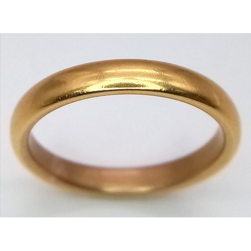 80 - A Vintage 22K Yellow Gold Band Ring. Size O. 4.93g weight.