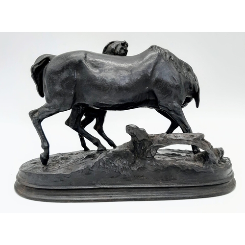 800 - An Excellent Quality Late 19th Century Bronze Sculpture of a Mare and Her Rearing Colt by Pierre-Jul... 