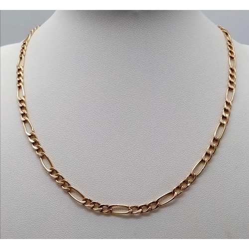 808 - A Vintage 9K Yellow Gold Figaro Link Necklace. 42cm length. 
3.72g total weight.