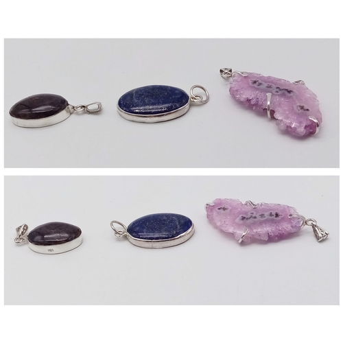 918 - A Wonderful Mixture Of Three Gemstone 925 Silver Pendants from the Exciting New Jowett of London Col... 