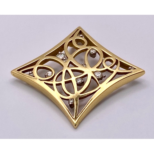 94 - A Decorative Celtic 18K Yellow Gold and Diamond Pendant. 
3.5cm x 3.5cm. 7.48g total weight.