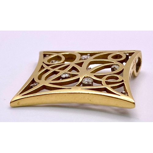 94 - A Decorative Celtic 18K Yellow Gold and Diamond Pendant. 
3.5cm x 3.5cm. 7.48g total weight.