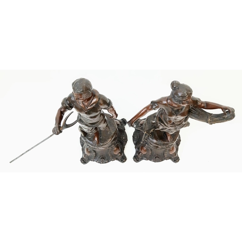 995 - A charming pair of Victorian Smelted Bronze Statues.
Both workers, this man & woman have spent the d... 