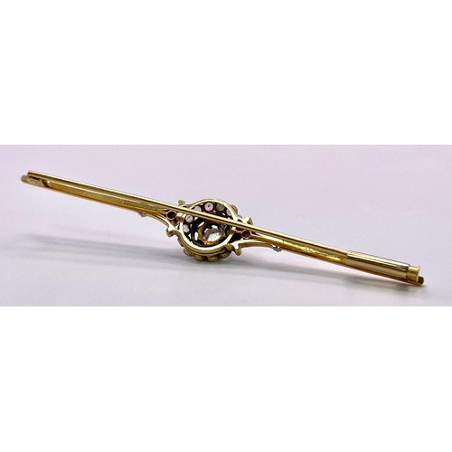 1199 - An Antique, 18KT Yellow Gold Brooch set with fabulous Old Cut Diamonds.
Halloed by diamonds, the cen... 