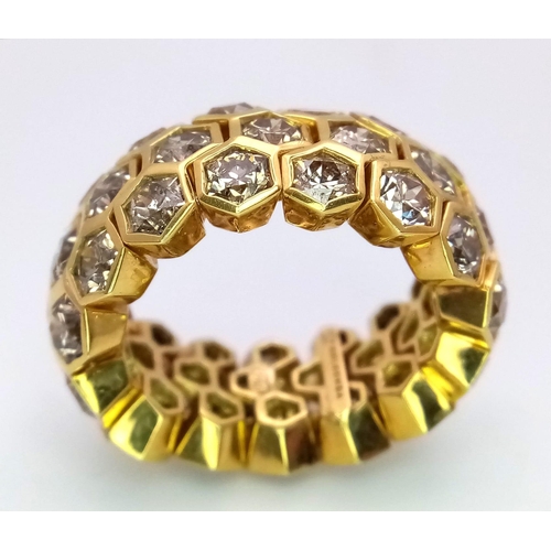 176 - A Golkonda 18K Yellow Gold and Diamond Honeycomb Ring. Size L. 5ctw of bright hexagonal cut diamonds... 