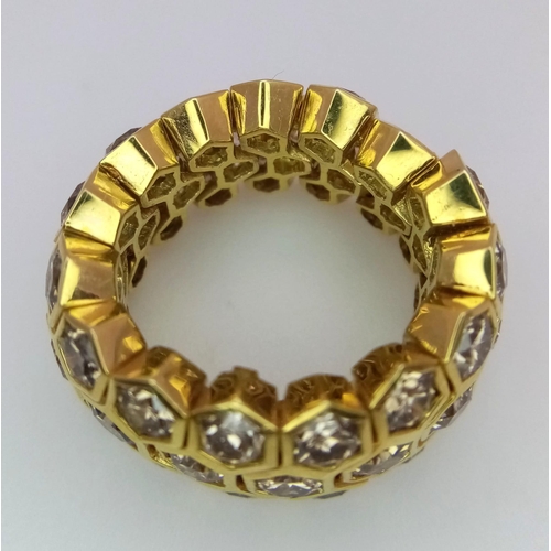 176 - A Golkonda 18K Yellow Gold and Diamond Honeycomb Ring. Size L. 5ctw of bright hexagonal cut diamonds... 