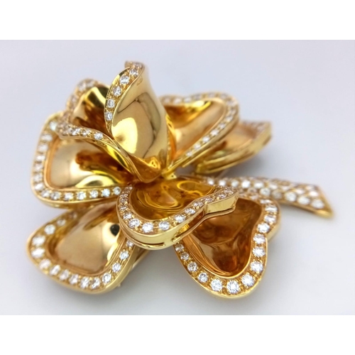 212 - A Glamourous 18K Yellow Gold and Diamond Poppy Flower Statement Brooch. Rich gold and 6ctw of bright... 