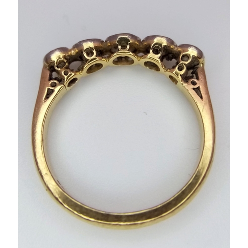 311 - A Vintage 9K Yellow Gold - Five Diamond Ring. 1.4ctw approx of brilliant round cut diamonds. Size P.... 