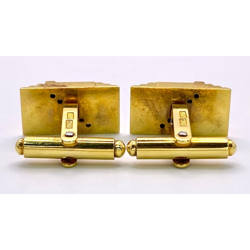 312 - A Pair of 14K Yellow Gold and Diamond Cufflinks. Rich gold, rectangular cufflinks with a decorative ... 