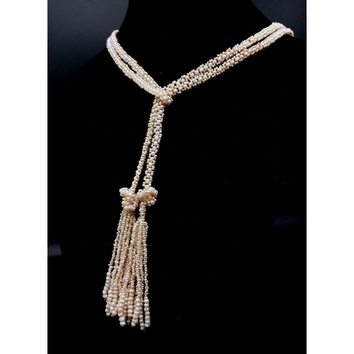 499 - A Fabulous South Sea Seed Pearl Rope Length Necklace Wrap - with Tasselled Ends. 98cm length. 20.6g ... 