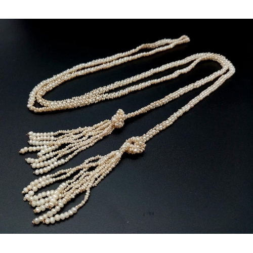 499 - A Fabulous South Sea Seed Pearl Rope Length Necklace Wrap - with Tasselled Ends. 98cm length. 20.6g ... 