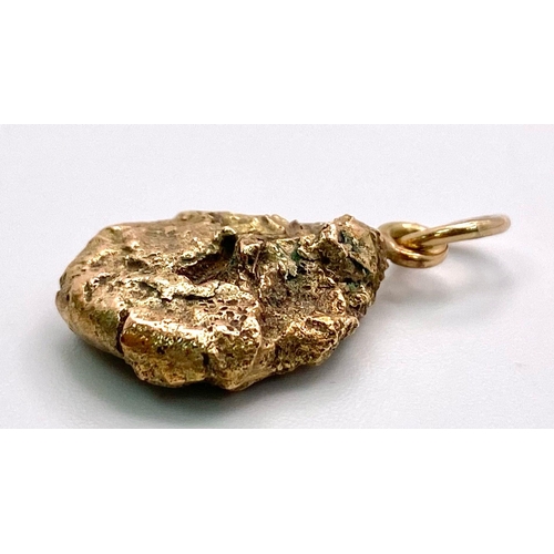 787 - A Pure Gold Nugget Pendant. Tests at the highest level. 4.5g nugget weight. 25mm