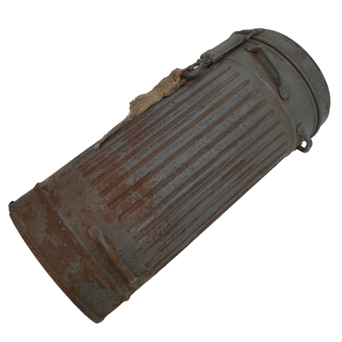 1203 - Rare WW2 German Kriegsmarine Gas Mask Canister. Named to a Sailor who was aboard the SMS Schlesien. ... 